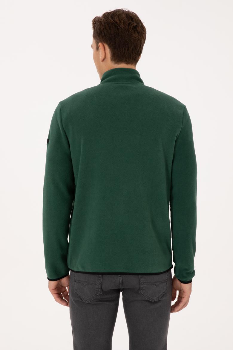 Erkek Regular Fit Koyu Yeşil Polar Yarım Fermuarlı Basic Sweatshirt - 50313777003