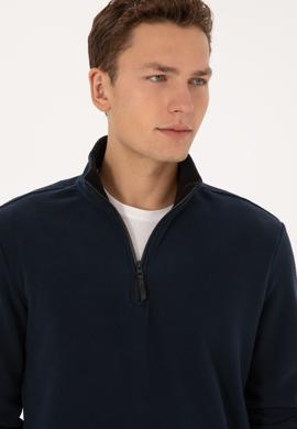 Erkek Regular Fit Lacivert Polar Yarım Fermuarlı Basic Sweatshirt - 50313777026