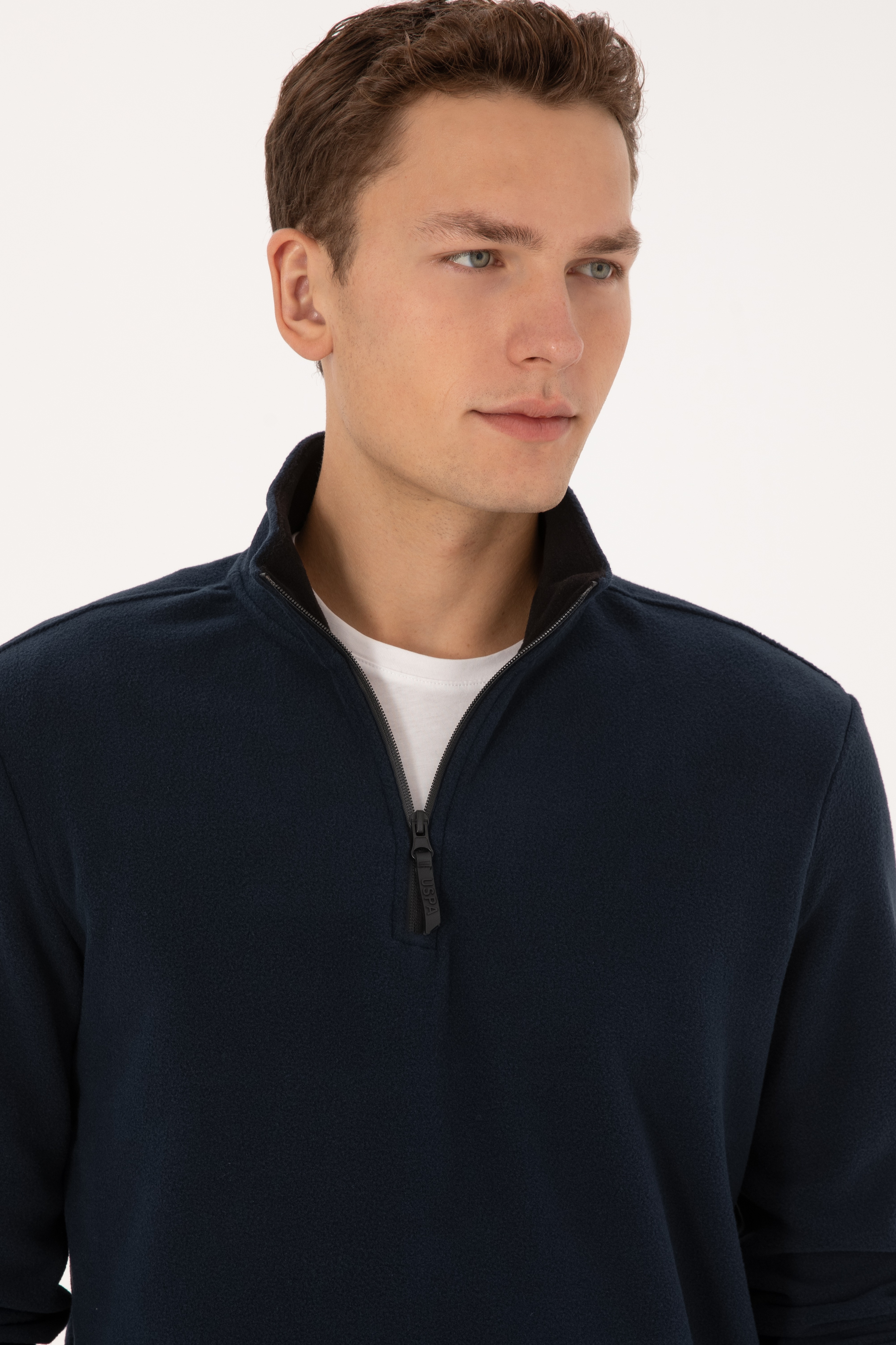 Erkek Regular Fit Lacivert Polar Yarım Fermuarlı Basic Sweatshirt