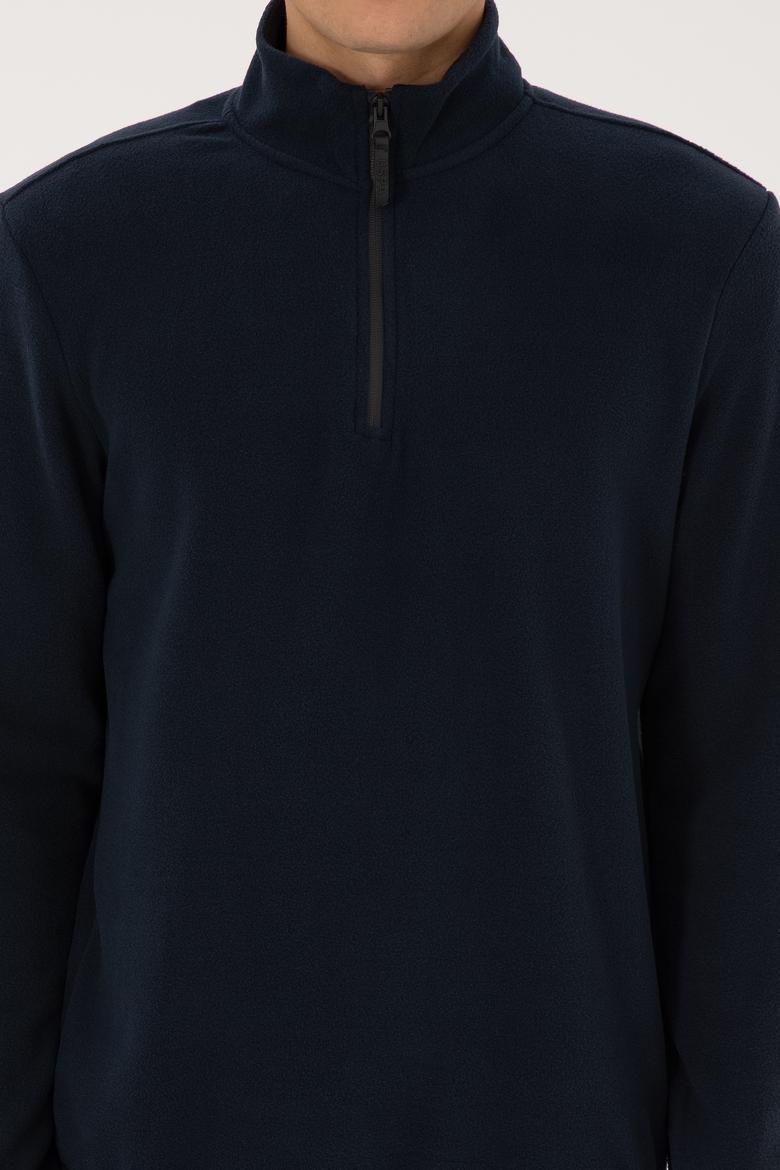 Erkek Regular Fit Lacivert Polar Yarım Fermuarlı Basic Sweatshirt - 50313777026