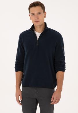 Erkek Regular Fit Lacivert Polar Yarım Fermuarlı Basic Sweatshirt - 50313777026