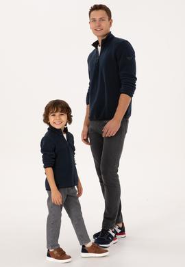 Erkek Regular Fit Lacivert Polar Yarım Fermuarlı Basic Sweatshirt - 50313777026