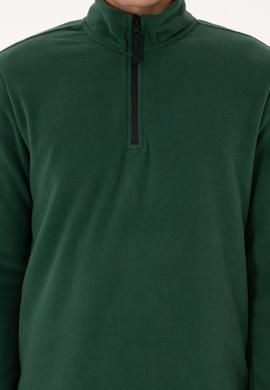 Erkek Regular Fit Koyu Yeşil Polar Yarım Fermuarlı Basic Sweatshirt - 50313777003