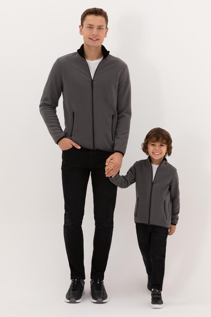 Erkek Çocuk Gri Fermuarlı Sweatshirt