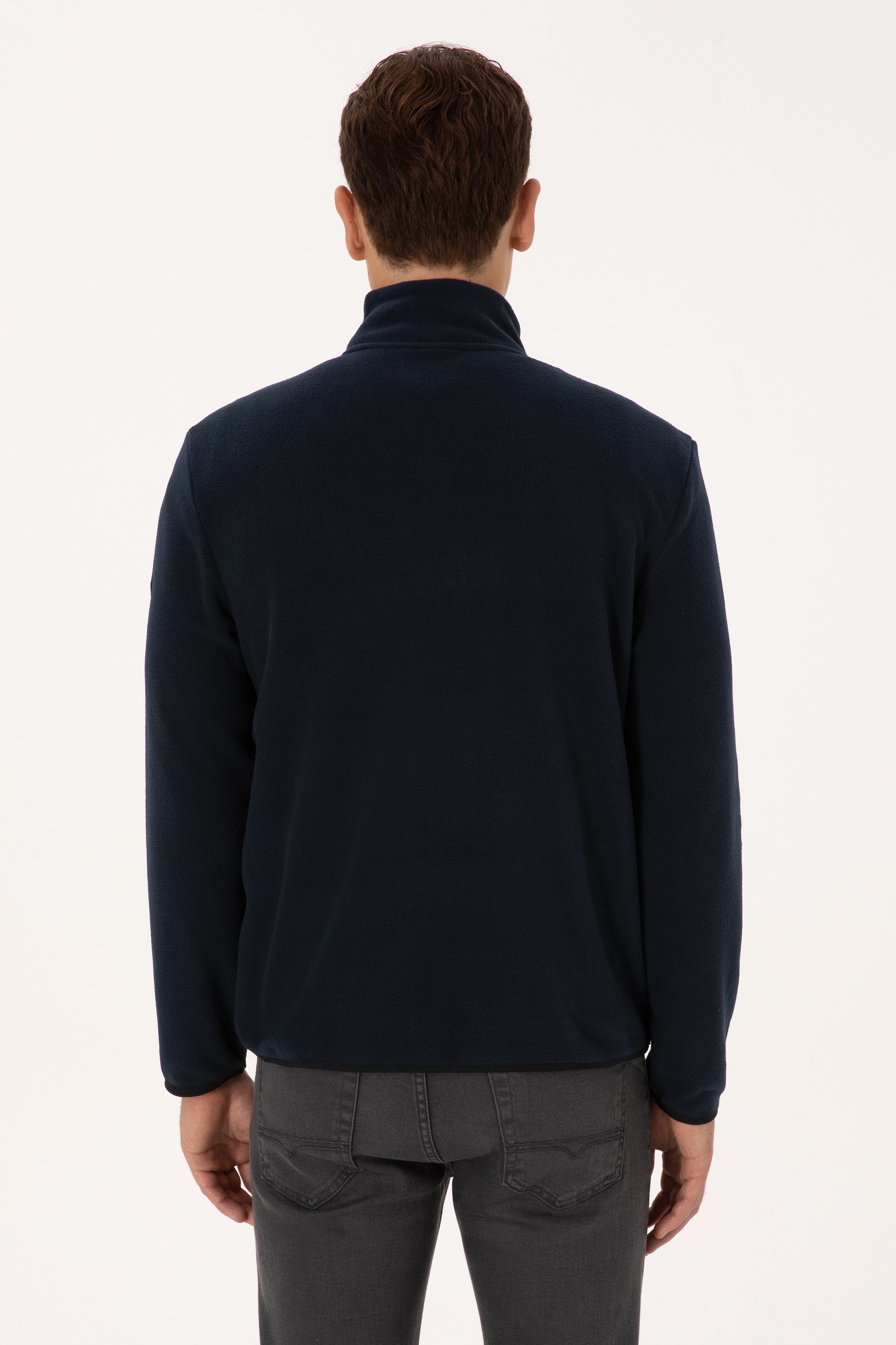 Erkek Regular Fit Lacivert Polar Yarım Fermuarlı Basic Sweatshirt - Image 5