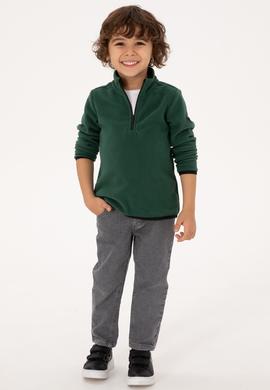 Erkek Çocuk Koyu Yeşil Yarım Fermuarlı Sweatshirt - 50313841007