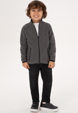 Erkek Çocuk Gri Fermuarlı Sweatshirt - 50313853015