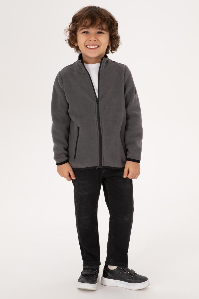 Erkek Çocuk Gri Fermuarlı Sweatshirt - 50313853015