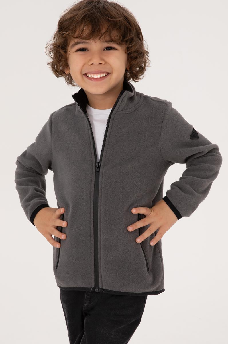 Erkek Çocuk Gri Polar Örme Hırka