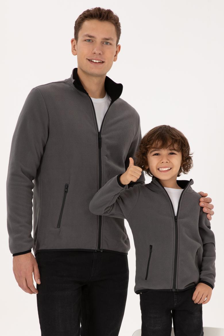 Erkek Çocuk Gri Fermuarlı Sweatshirt - 50313853015