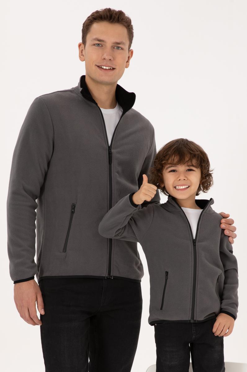 Erkek Çocuk Gri Fermuarlı Sweatshirt