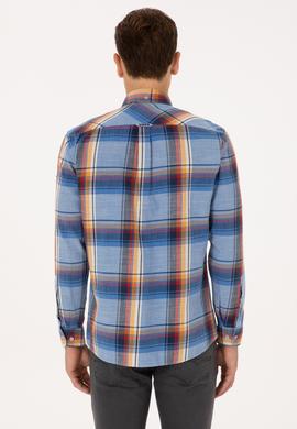 Erkek Saks Ekoseli Uzun Kollu Cepli Gömlek - 50308481008