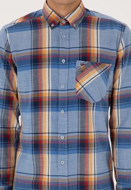 Erkek Saks Ekoseli Uzun Kollu Cepli Gömlek - 50308481008