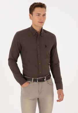 Erkek Kahverengi Uzun Kollu Basic Gömlek - 50316721034