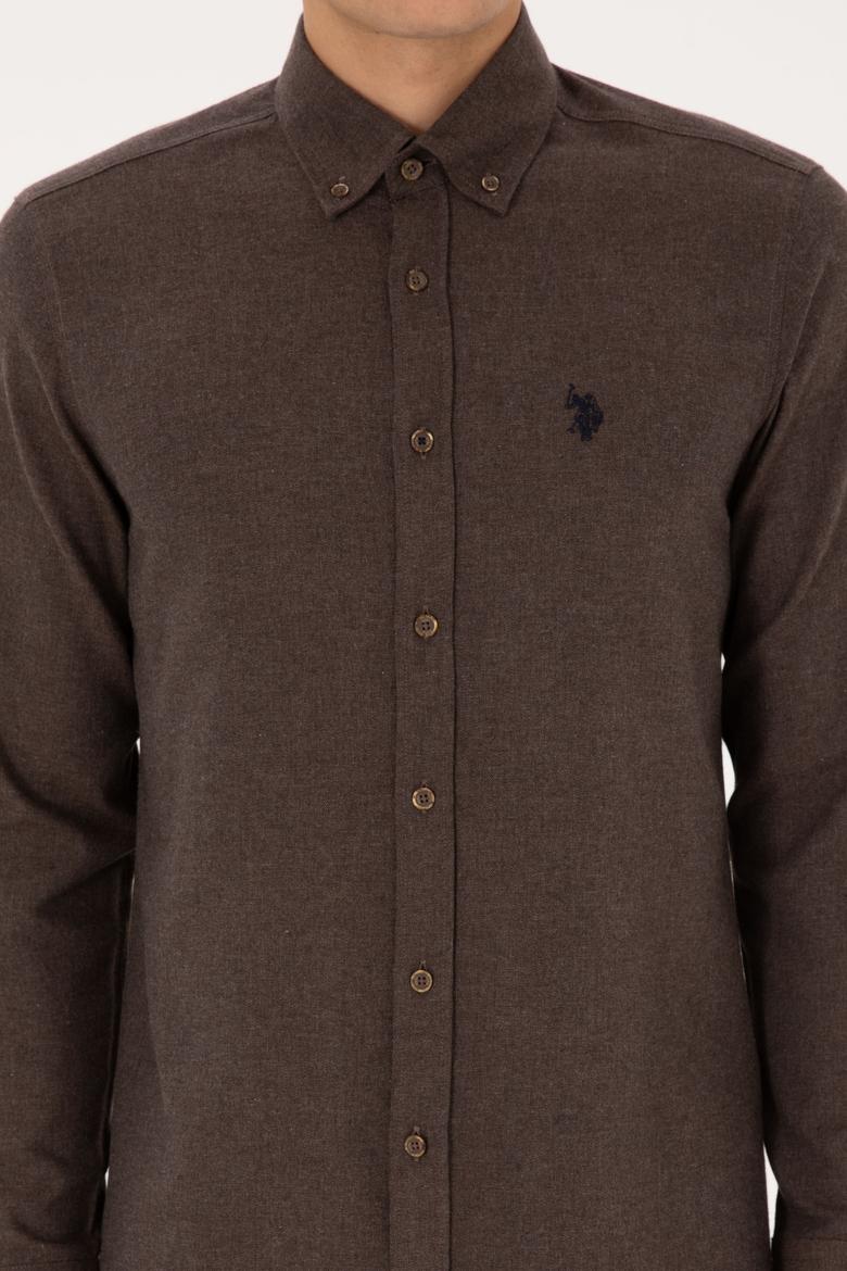 Erkek Kahverengi Uzun Kollu Basic Gömlek - 50316721034