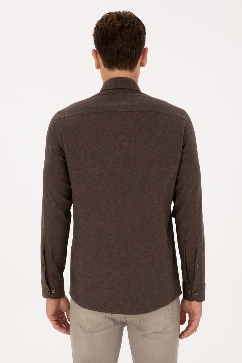Erkek Kahverengi Uzun Kollu Basic Gömlek - 50316721034