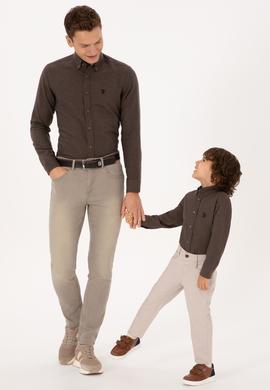 Erkek Kahverengi Uzun Kollu Basic Gömlek - 50316721034