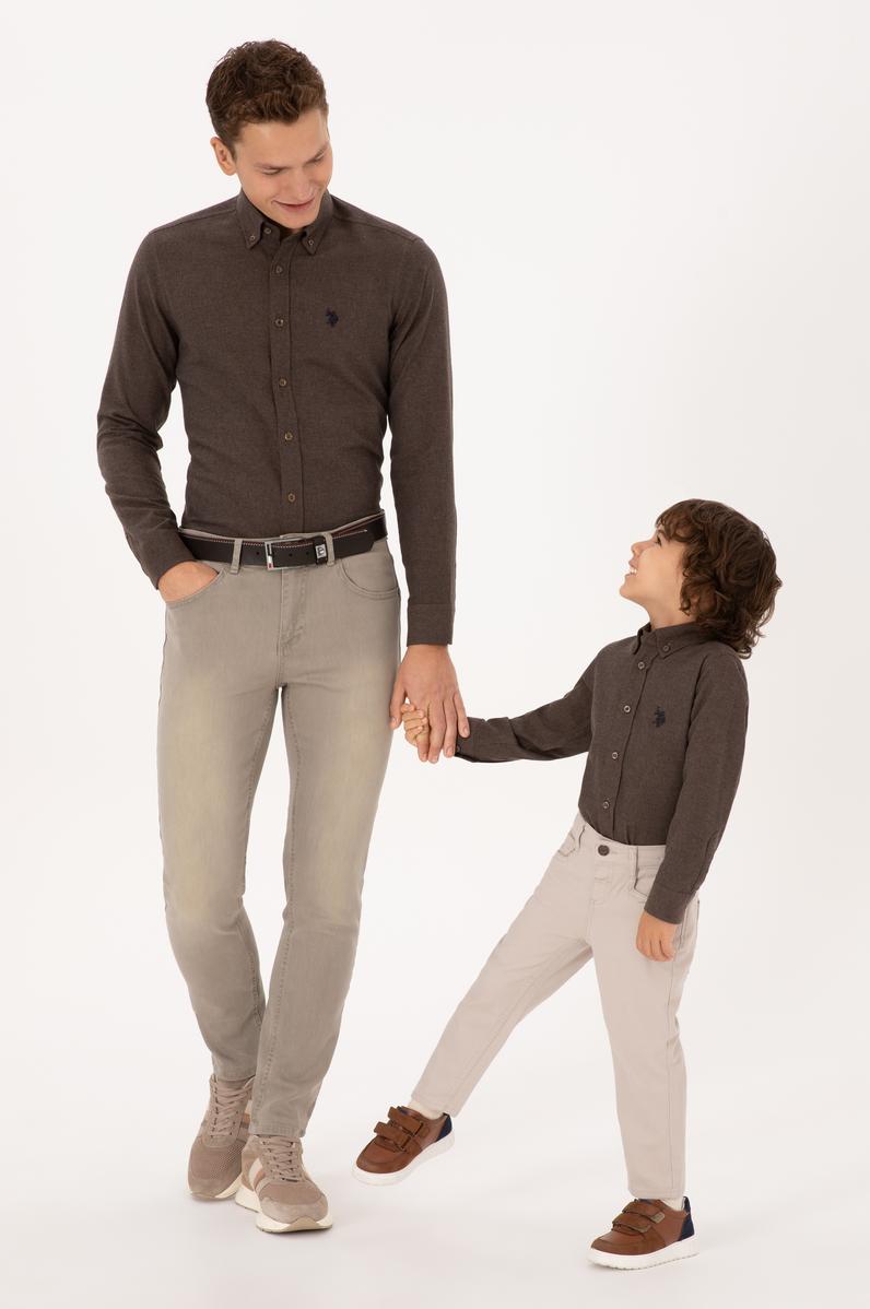 Erkek Kahverengi Uzun Kollu Basic Gömlek