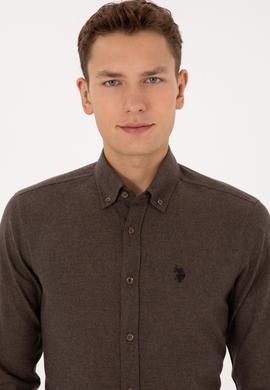 Erkek Kahverengi Uzun Kollu Basic Gömlek - 50316721034