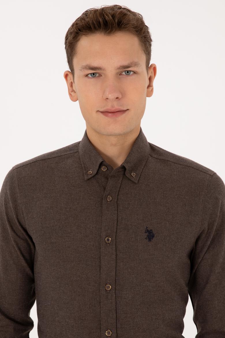 Erkek Kahverengi Uzun Kollu Basic Gömlek - 50316721034