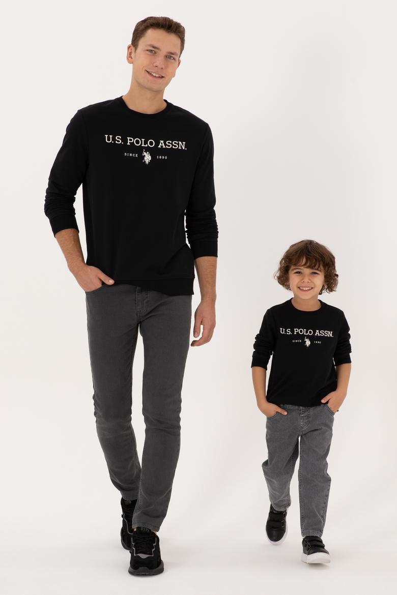 Erkek Regular Fit Bisiklet Yaka Siyah İnce Basic Sweatshirt