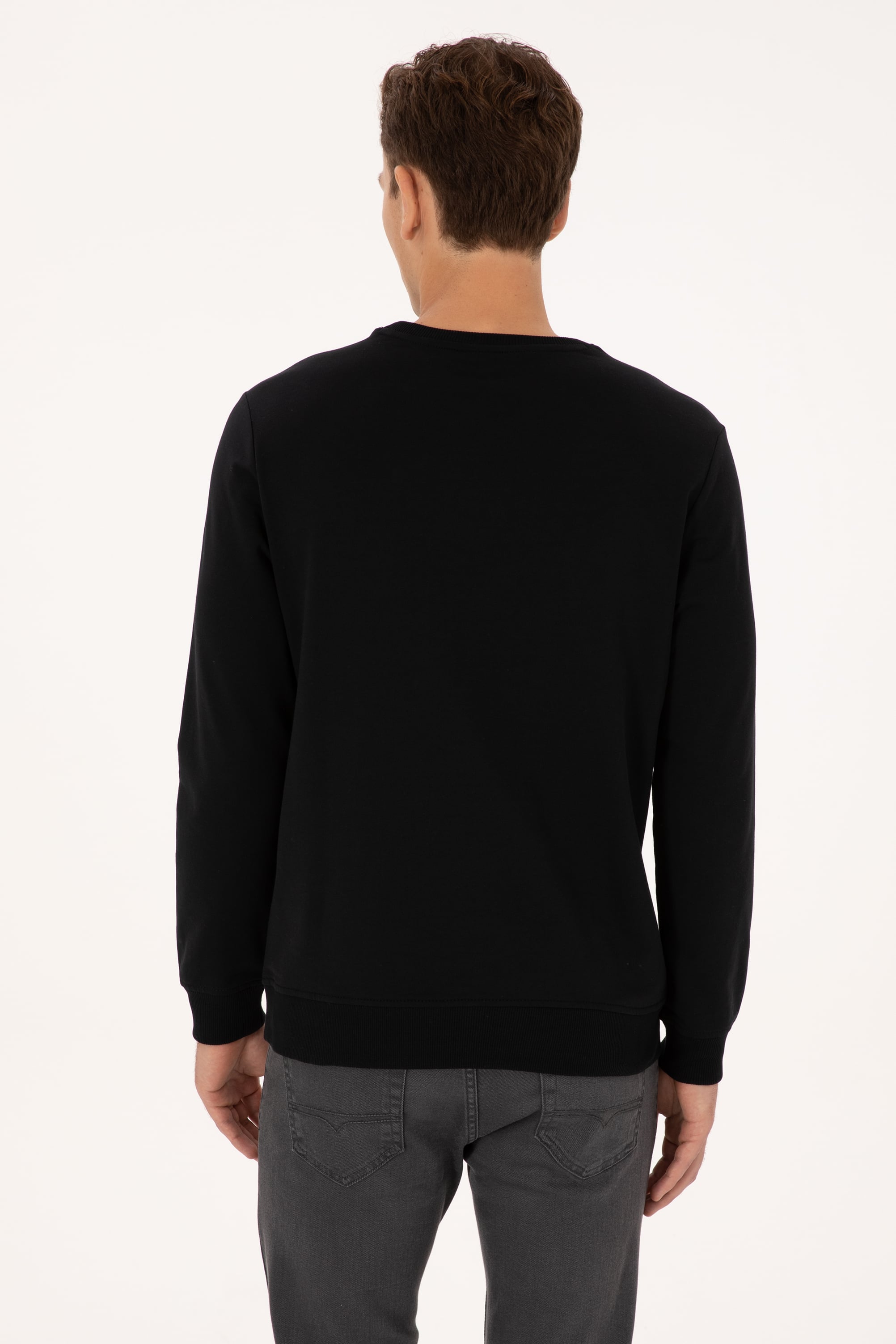 Erkek Regular Fit Bisiklet Yaka Siyah İnce Basic Sweatshirt - Image 5