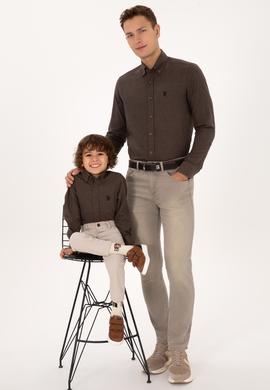 Erkek Kahverengi Uzun Kollu Basic Gömlek - 50316721034