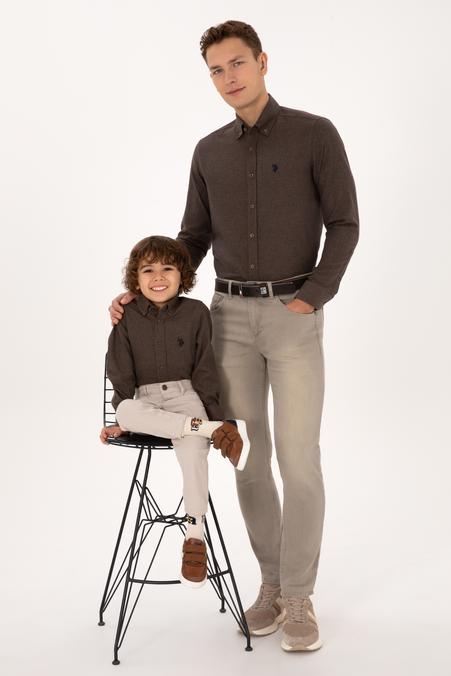 Erkek Kahverengi Uzun Kollu Basic Gömlek