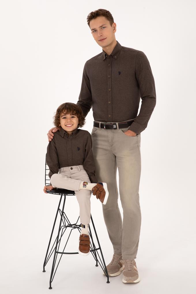 Erkek Kahverengi Uzun Kollu Basic Gömlek