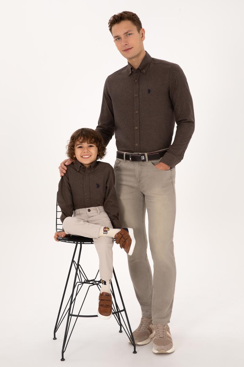 Erkek Kahverengi Uzun Kollu Basic Gömlek