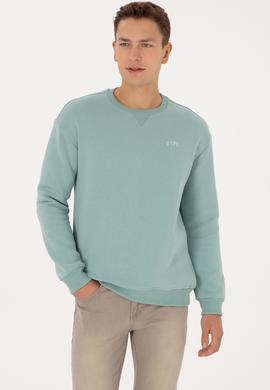 Erkek Comfort Fit Bisiklet Yaka Şardonlu Mint Basic Sweatshirt - 50313757154