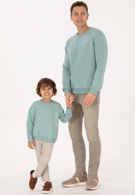 Erkek Comfort Fit Bisiklet Yaka Şardonlu Mint Basic Sweatshirt - 50313757154