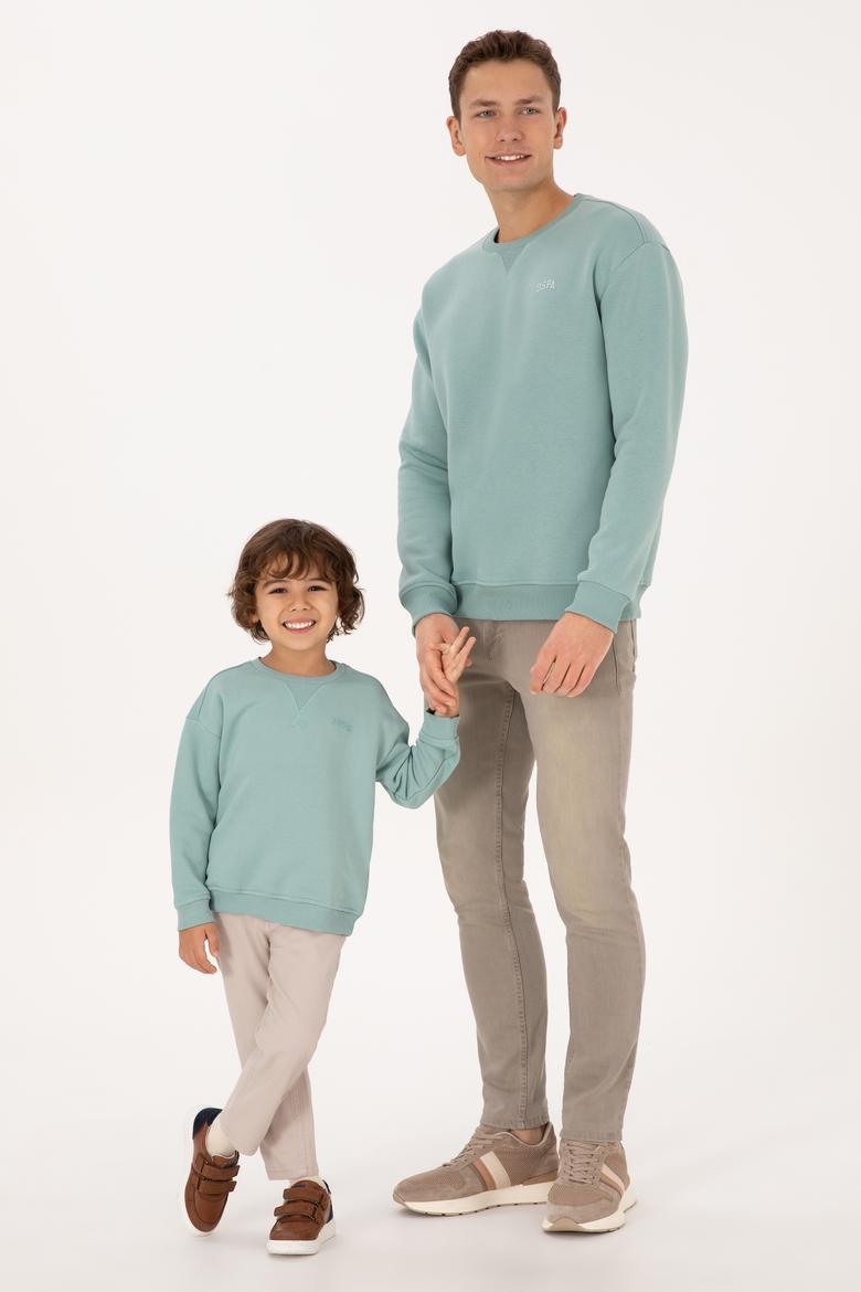 Erkek Comfort Fit Bisiklet Yaka Şardonlu Mint Basic Sweatshirt