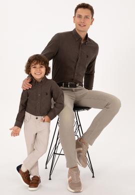Erkek Çocuk Kahverengi Uzun Kollu Basic Gömlek - 50316769115