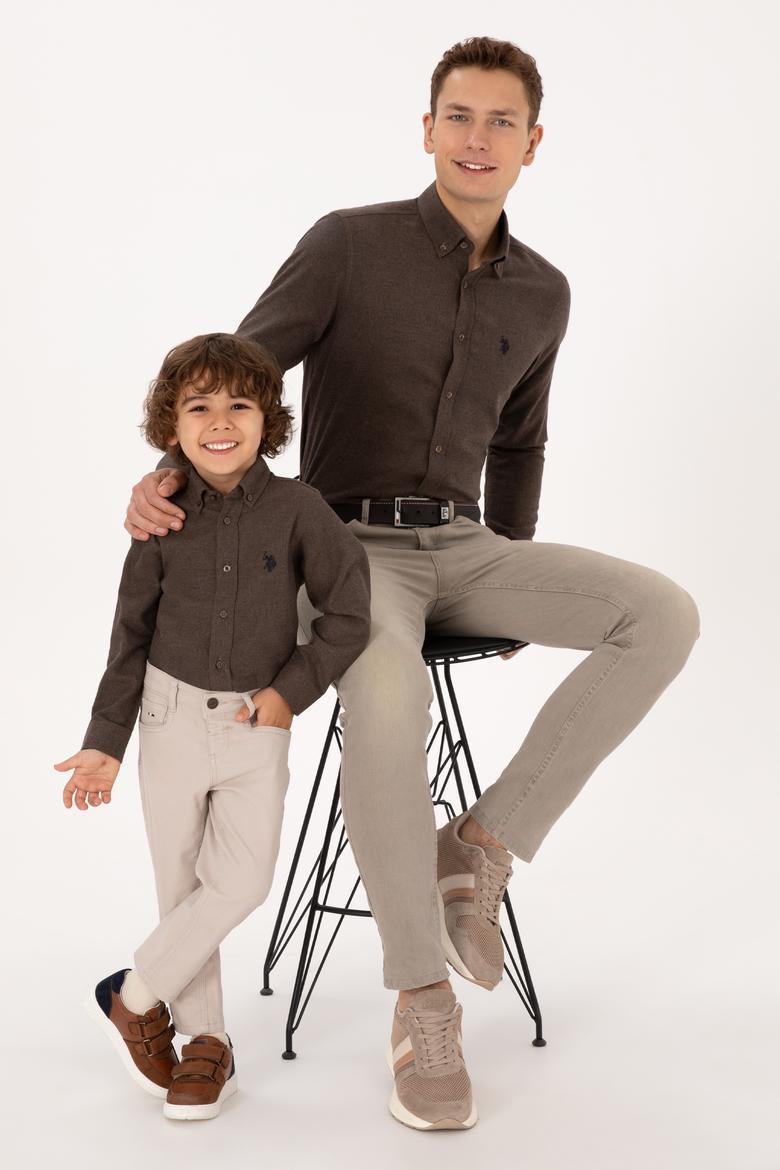 Erkek Çocuk Kahverengi Uzun Kollu Basic Gömlek - 50316769115