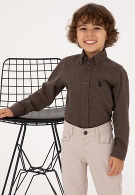 Erkek Çocuk Kahverengi Uzun Kollu Basic Gömlek - 50316769115