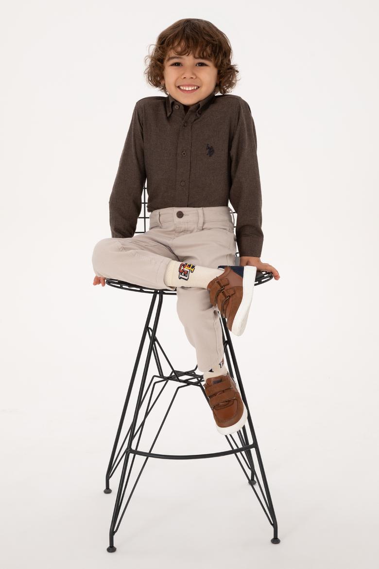 Erkek Çocuk Kahverengi Uzun Kollu Basic Gömlek - 50316769115