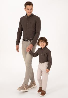 Erkek Çocuk Kahverengi Uzun Kollu Basic Gömlek - 50316769115