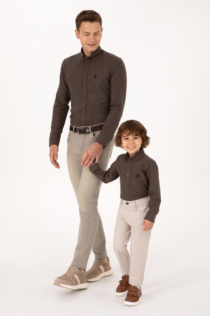 Erkek Çocuk Kahverengi Uzun Kollu Basic Gömlek