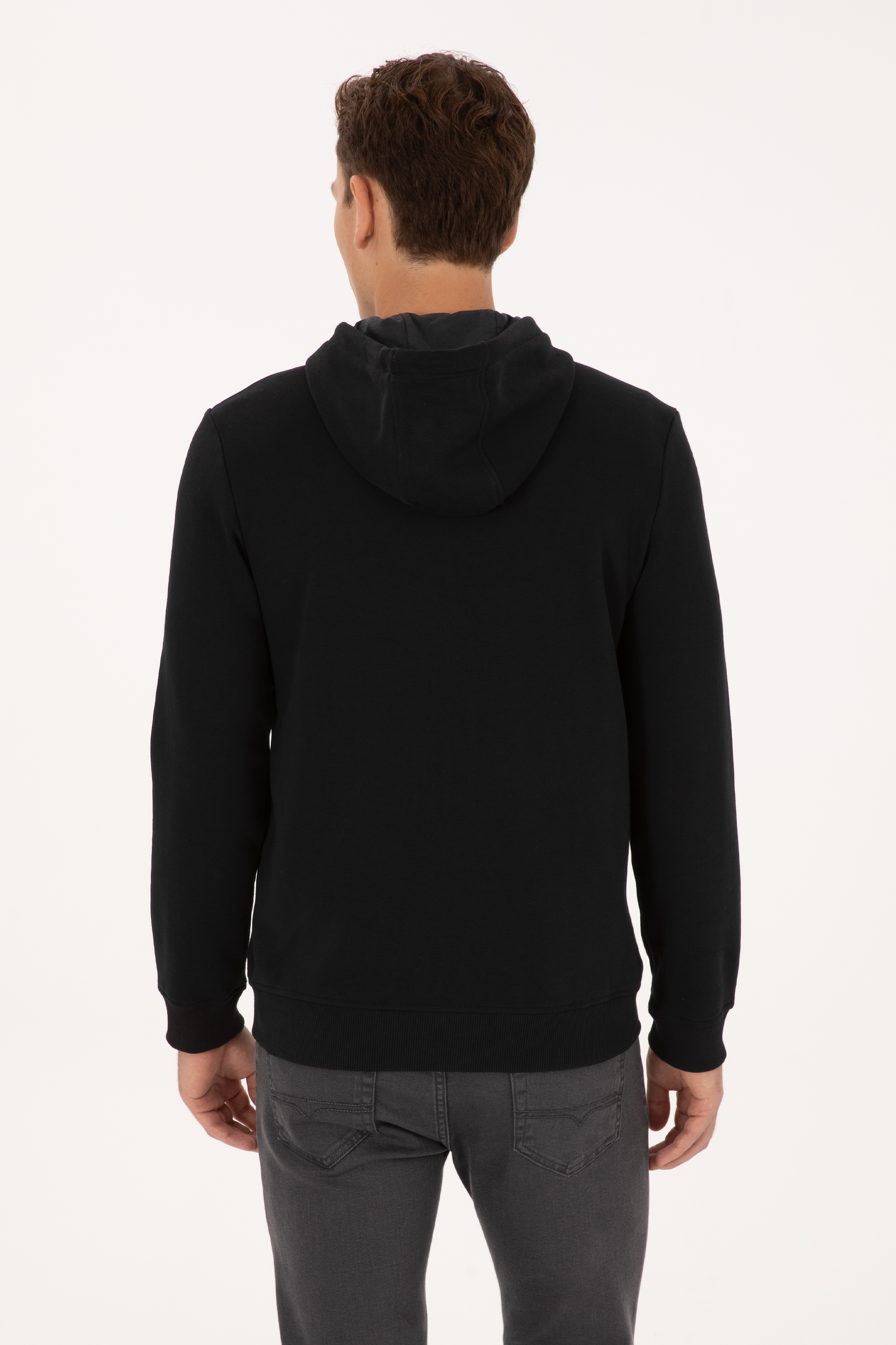 Erkek Regular Fit Fermuarlı Kapüşonlu Siyah Örme Hırka - Image 5