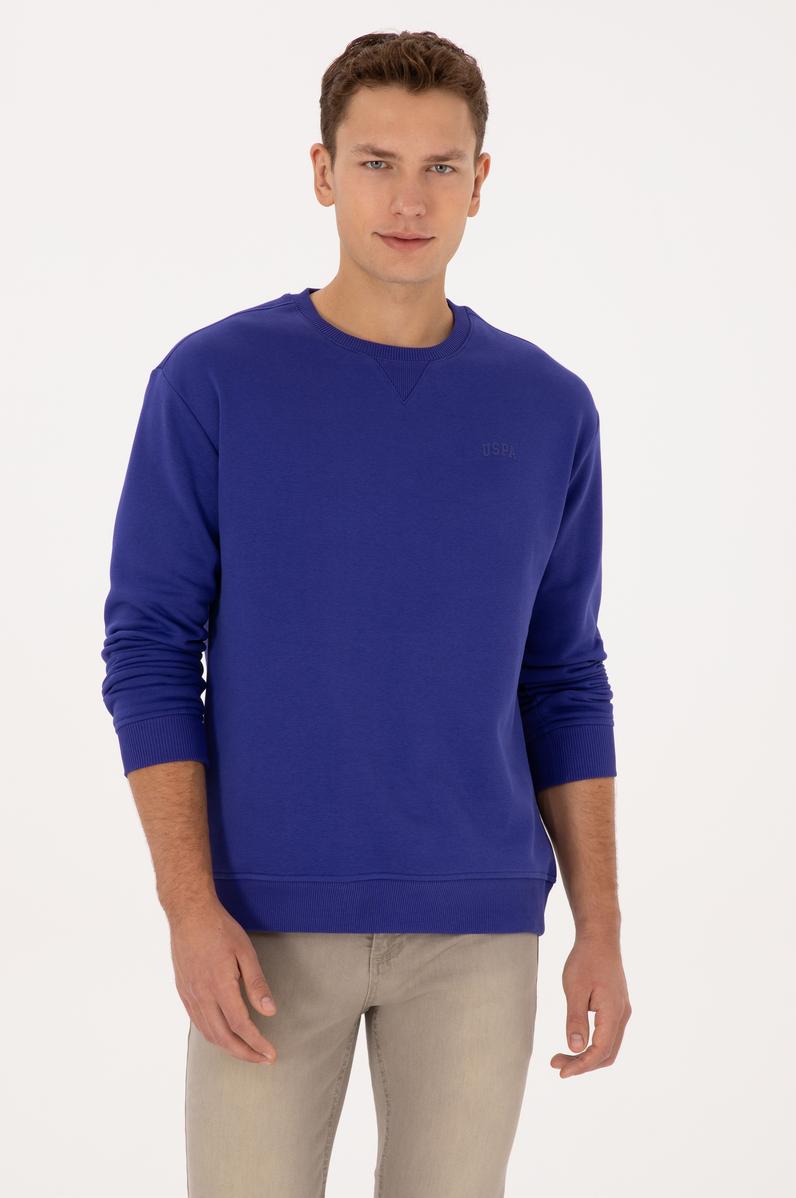 Erkek Comfort Fit Bisiklet Yaka Şardonlu Mor Basic Sweatshirt