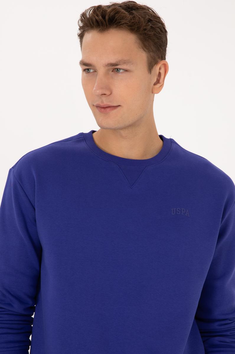 Erkek Comfort Fit Bisiklet Yaka Şardonlu Mor Basic Sweatshirt