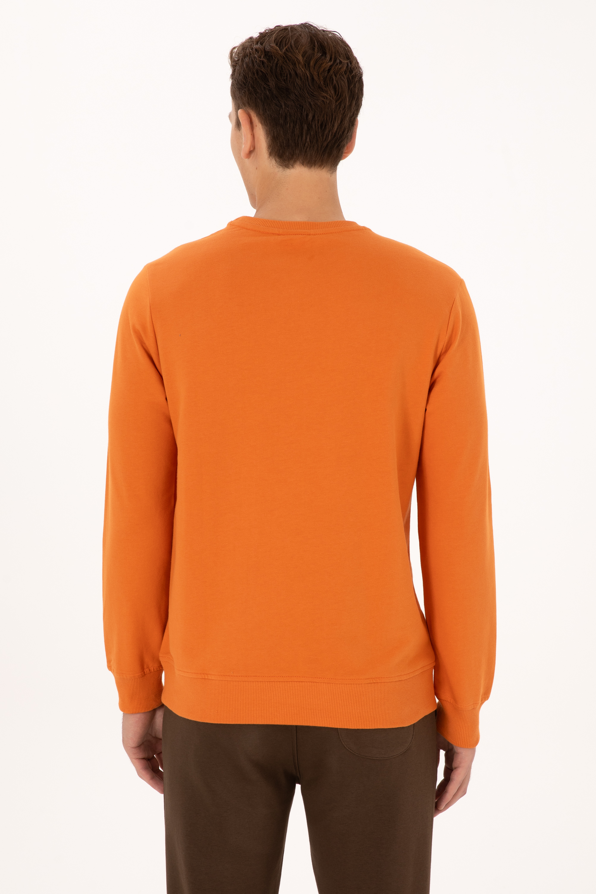 Erkek Regular Fit Bisiklet Yaka Bakır İnce Basic Sweatshirt - Image 5