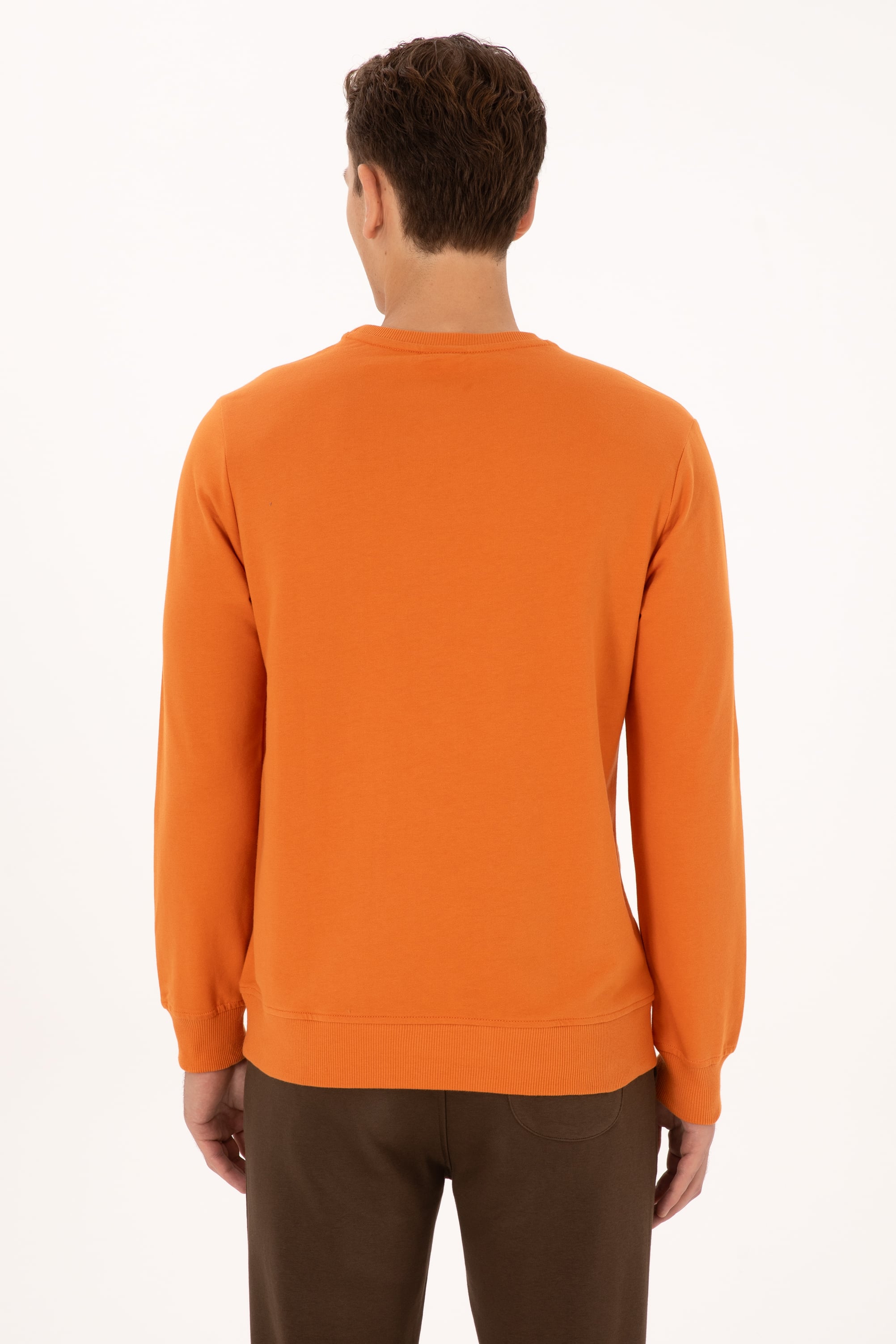 Erkek Regular Fit Bisiklet Yaka Bakır İnce Basic Sweatshirt