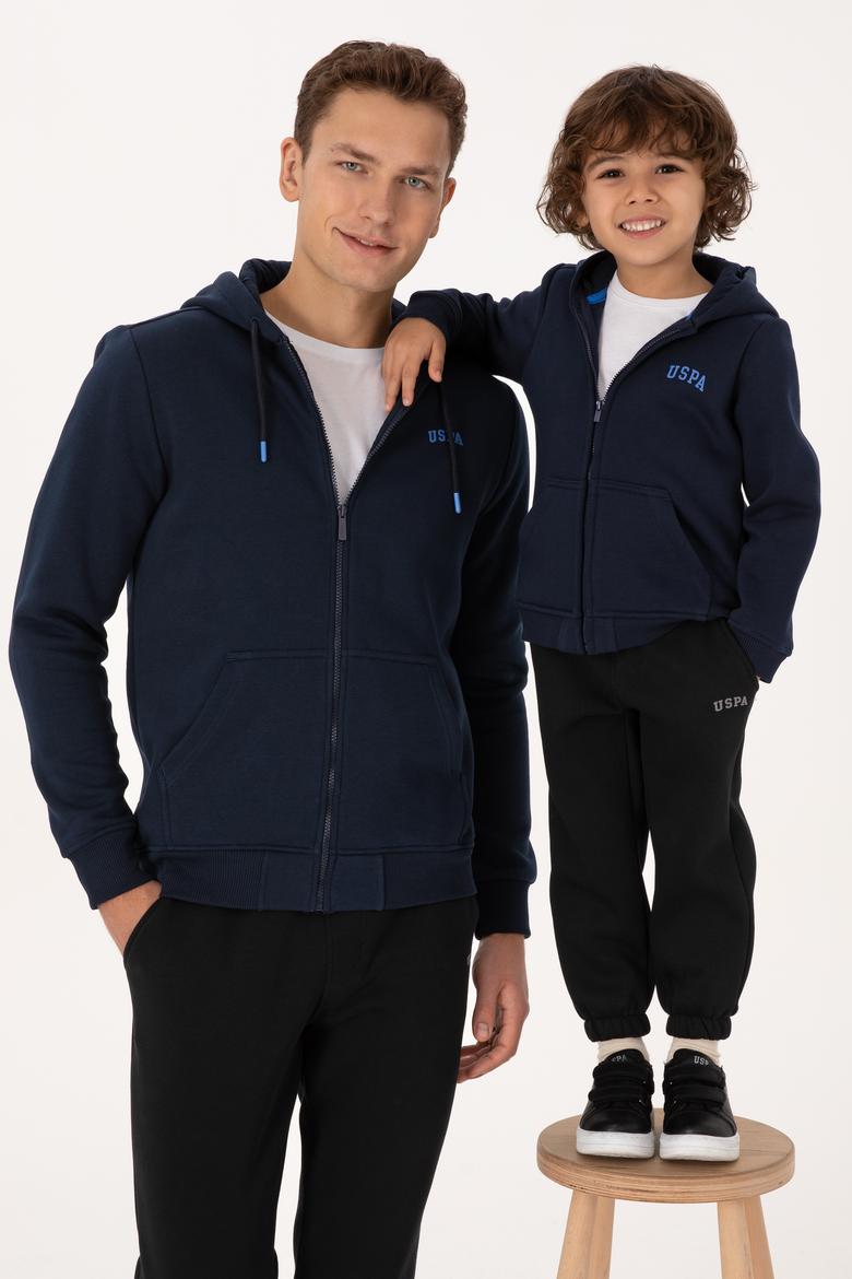 Erkek Çocuk Lacivert Fermuarlı Şardonlu Kapüşonlu Örme Hırka - 50313852009