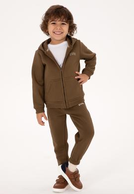 Erkek Çocuk Haki Fermuarlı Şardonlu Kapüşonlu Örme Hırka - 50313852034