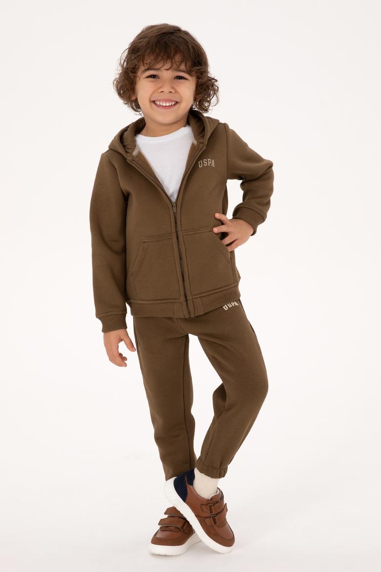 Erkek Çocuk Haki Fermuarlı Şardonlu Kapüşonlu Örme Hırka - 50313852034