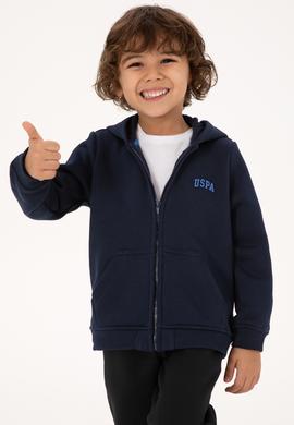 Erkek Çocuk Lacivert Fermuarlı Şardonlu Kapüşonlu Örme Hırka - 50313852009