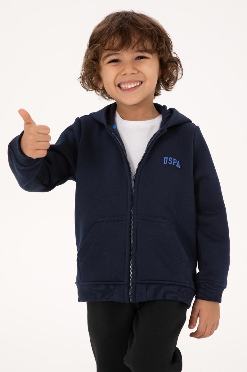 Erkek Çocuk Lacivert Fermuarlı Şardonlu Kapüşonlu Örme Hırka