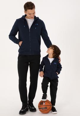 Erkek Çocuk Lacivert Fermuarlı Şardonlu Kapüşonlu Örme Hırka - 50313852009